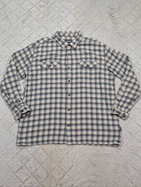 Patagonia Shirt Mens XXL White Blue Gray Plaid Fjord Flannel Heavyweight Outdoor